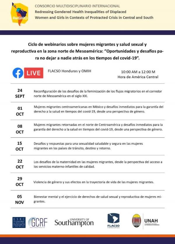 afiche webinarios mujer migrante y salud sexual 2020